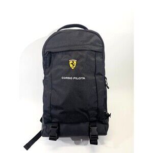 WN AUTHENTIC Ferrari Corso Pilota Black Embroidered Backpack Book Bag Sack NWOT